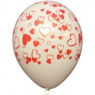 Hvid latex ballon m/røde hjerter all-over 12"(30cm)